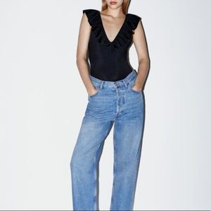 Zara Black Ruffled Bodysuit New!